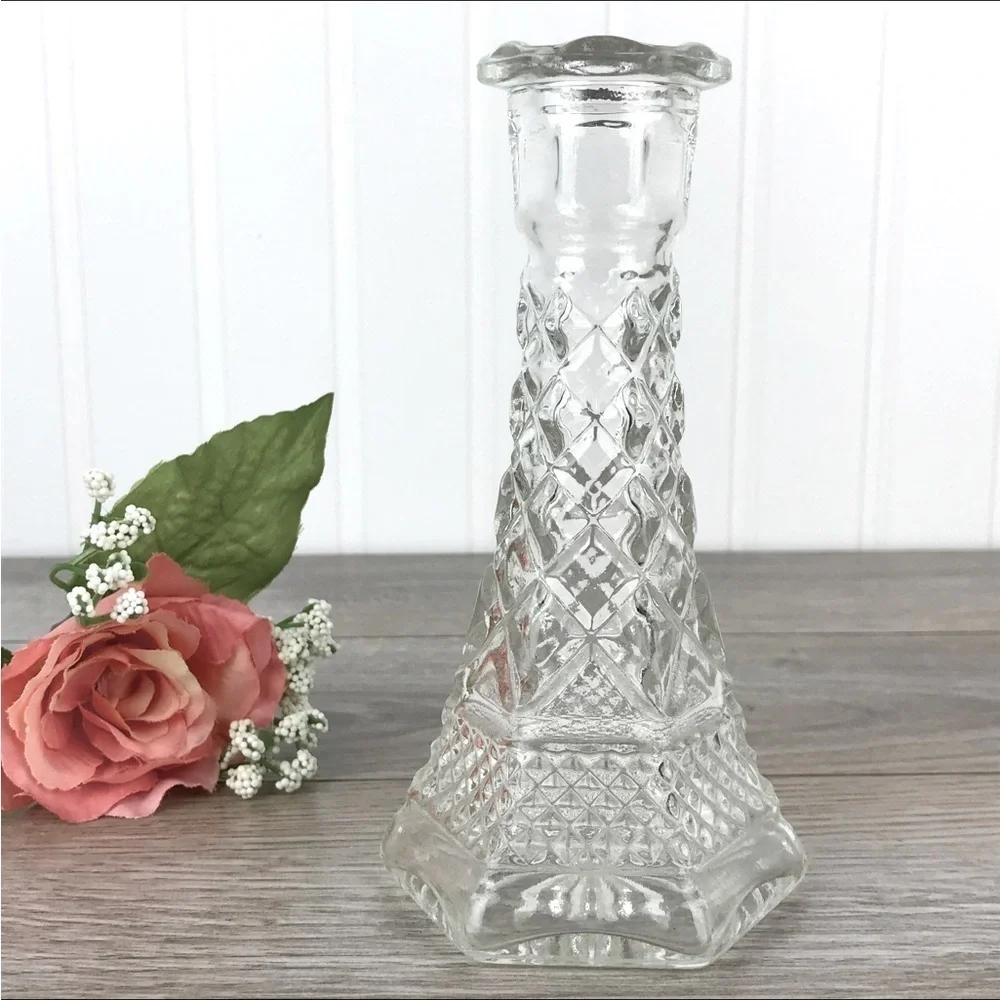 Vintage Anchor Hocking Wexford Glass Vase Scalloped Crystal Cottage Decor